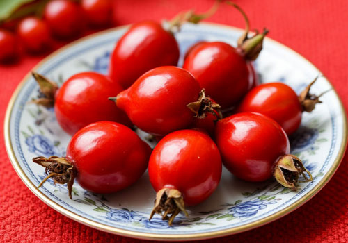 Плоды шиповника на тарелке