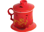 Чашка "Золотой дракон", с крышкой и заварочной колбой, красная 330мл